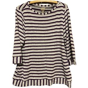 Chico’s Blouse Top 3/4 Sleeve Grey White Purple Stripe Sz 2 / M